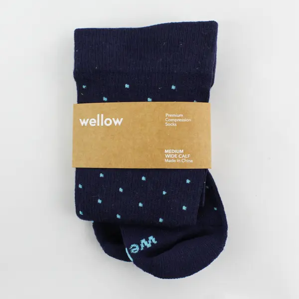 Wellow Unisex Size M Wide Calf - Blue/Blue Dots - Premium Compression Socks New