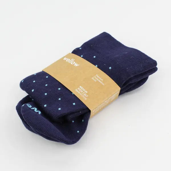 Wellow Unisex Size M Wide Calf - Blue/Blue Dots - Premium Compression Socks New