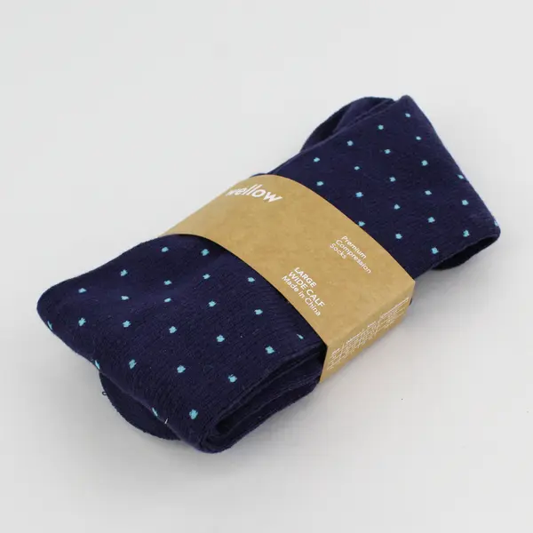 Wellow Premium Compression Socks Unisex Size L Wide Calf Blue Dots New