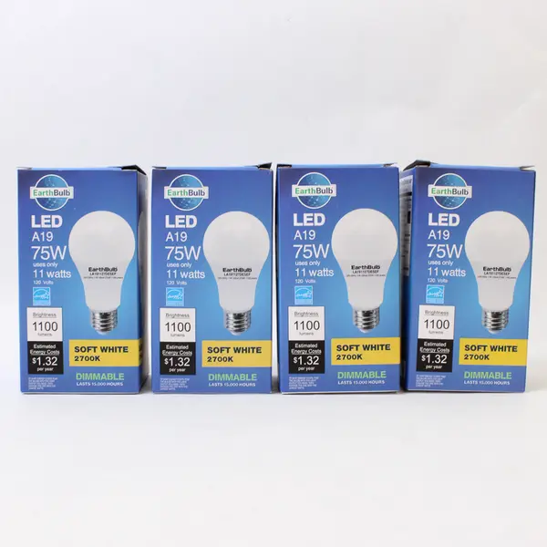 Lot Of 4 Earth Bulb LED Soft White Dimmable Light Bulbs 75W 11 Watts 120 Volts