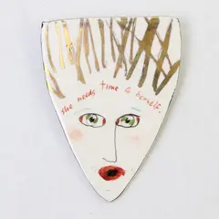 Fred Babb Vintage "She Needs Time 4 Herself" 1980’s Ceramic Signed Pin Brooch