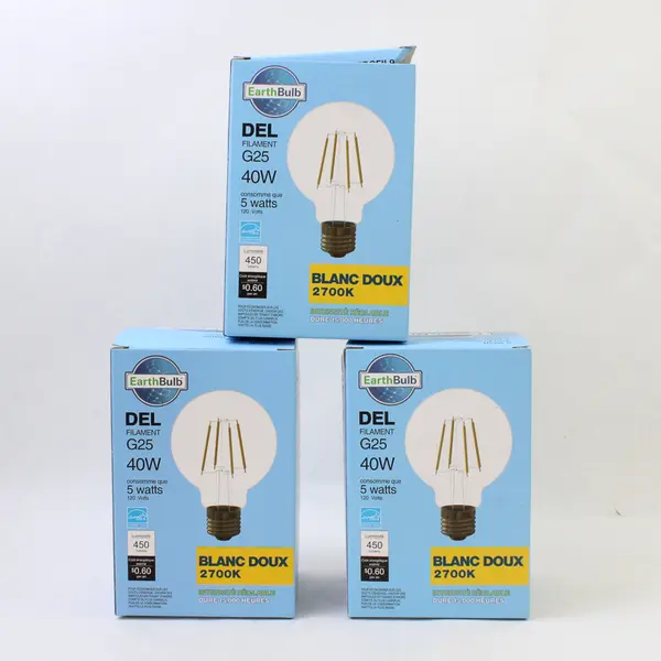 Lot Of 3 Earth Bulb LED Soft White Dimmable Light Bulbs 40W 5 Watts 120 Volts