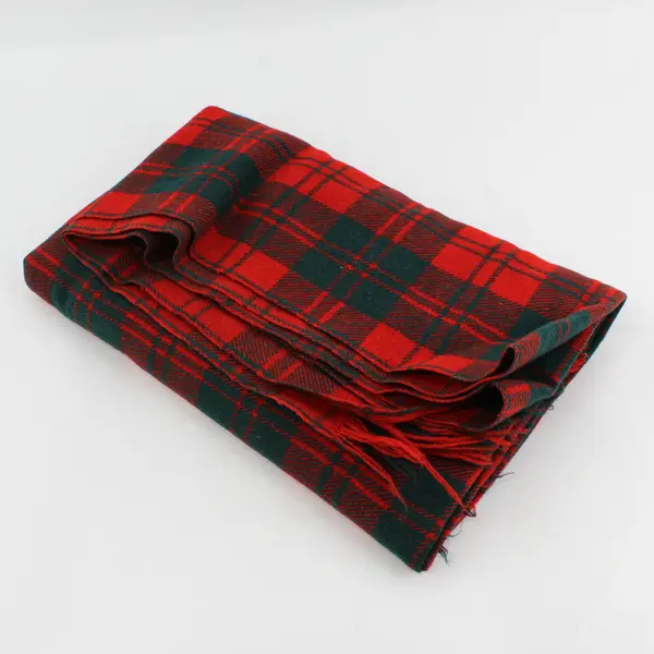 Vintage Red Fringed Tartan Plaid Wool Throw Blanket/Shawl 50"x50" 