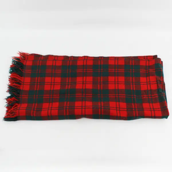 Vintage Red Fringed Tartan Plaid Wool Throw Blanket/Shawl 50"x50" 