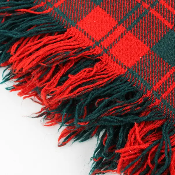 Vintage Red Fringed Tartan Plaid Wool Throw Blanket/Shawl 50"x50" 