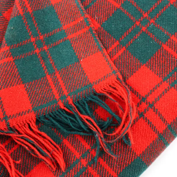 Vintage Red Fringed Tartan Plaid Wool Throw Blanket/Shawl 50"x50" 