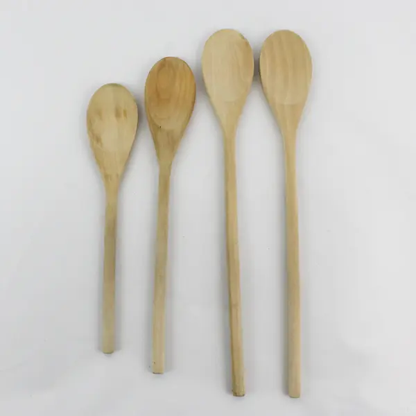 Lot of 4 Light-Toned Handmade Waxed Wood Cooking Spoons