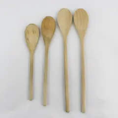 Lot of 4 Light-Toned Handmade Waxed Wood Cooking Spoons