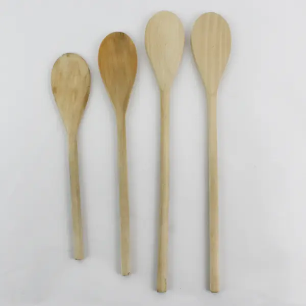 Lot of 4 Light-Toned Handmade Waxed Wood Cooking Spoons