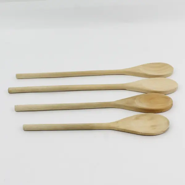 Lot of 4 Light-Toned Handmade Waxed Wood Cooking Spoons