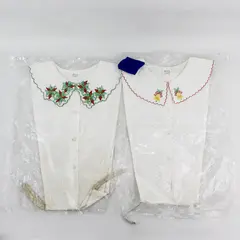 Lot of 2 Vintage Christmas Theme Embroidered White Faux Button Up Dickey Collars