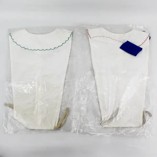 Lot of 2 Vintage Christmas Theme Embroidered White Faux Button Up Dickey Collars