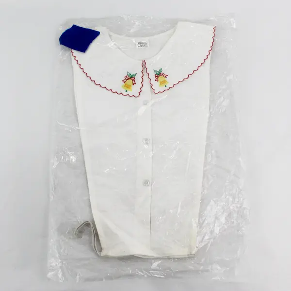 Lot of 2 Vintage Christmas Theme Embroidered White Faux Button Up Dickey Collars