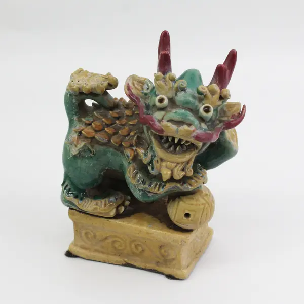 Vintage Chinese Glazed Porcelain Foo Dog Guardian Lion Statue  Pair