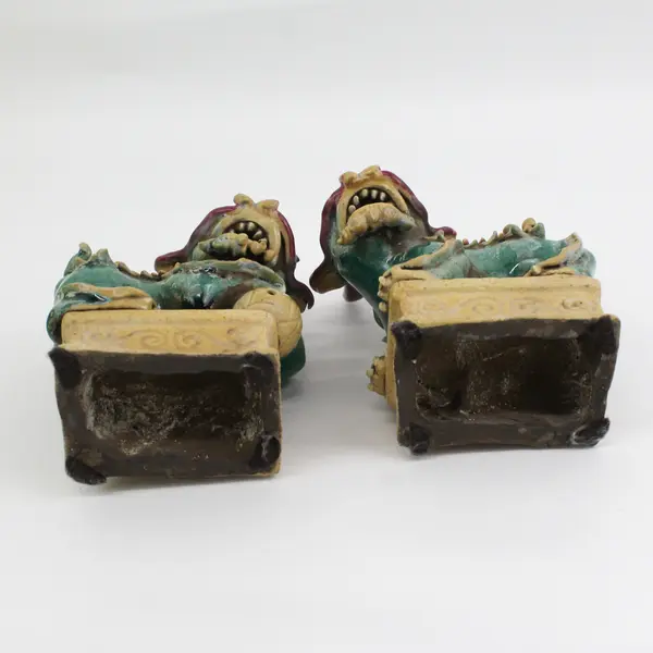Vintage Chinese Glazed Porcelain Foo Dog Guardian Lion Statue  Pair