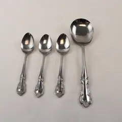 Lot of 4 Salem Victoria Stainless 3 Teaspoons & 1 Solid Smooth Casserole Spoon