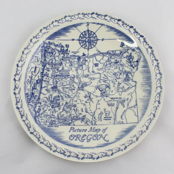 Vernon Kilns Picture Map of Oregon Souvenir Plate
