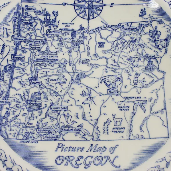 Vernon Kilns Picture Map of Oregon Souvenir Plate