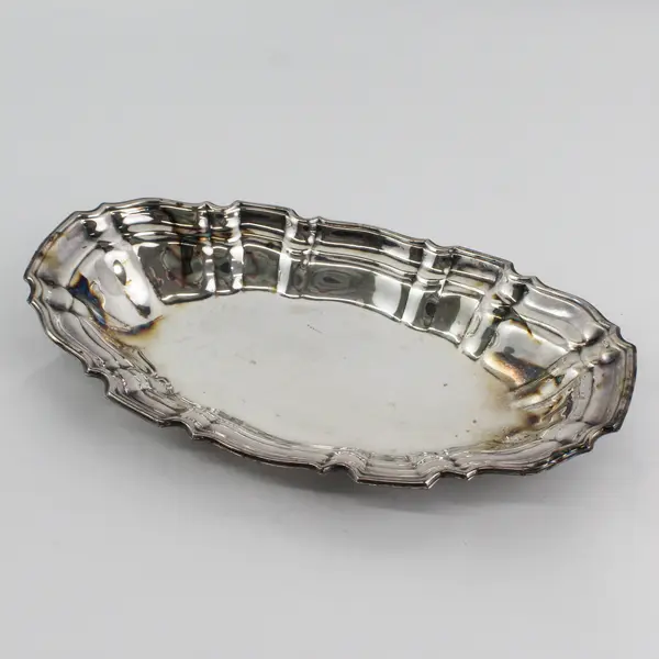 Vintage Towle Oval Silver Plate Serving Bowl Tray 4007 Scalloped Edge 12.5 in 