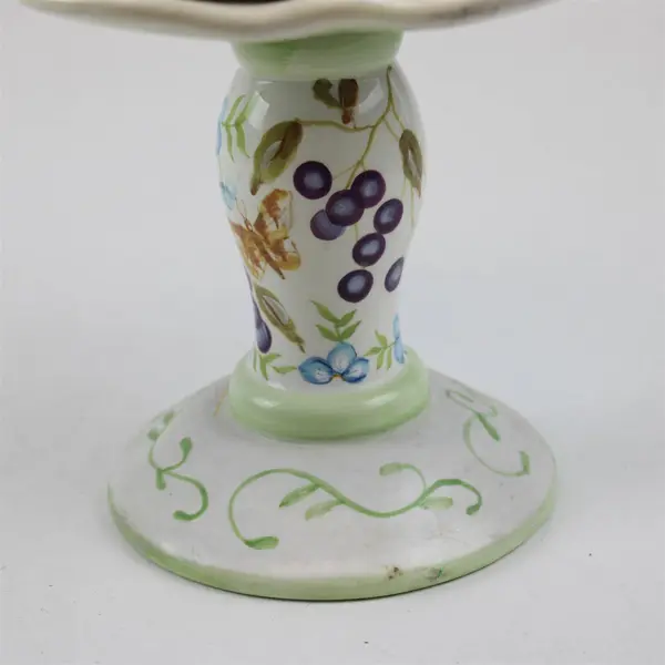 Capriware Floral Nature Scene Ceramic Pedestal Pillar Candle Holder 11" Tall