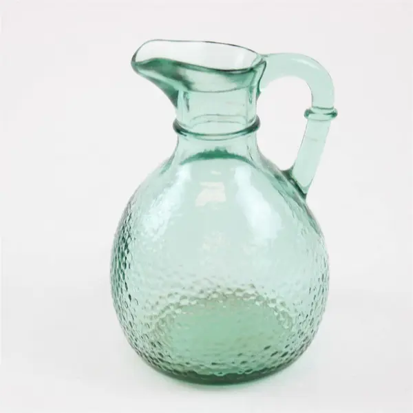 Vintage Unbranded Small Clear Green Textured Glass Decanter/Pitcher 4.25" Tall