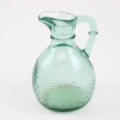 Vintage Unbranded Small Clear Green Textured Glass Decanter/Pitcher 4.25" Tall