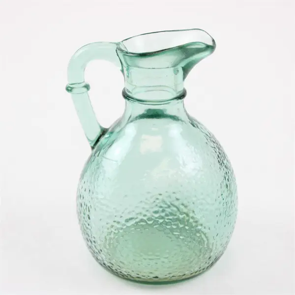 Vintage Unbranded Small Clear Green Textured Glass Decanter/Pitcher 4.25" Tall