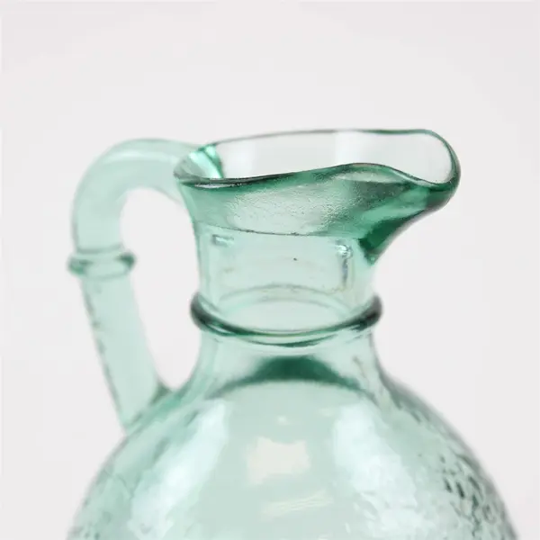 Vintage Unbranded Small Clear Green Textured Glass Decanter/Pitcher 4.25" Tall