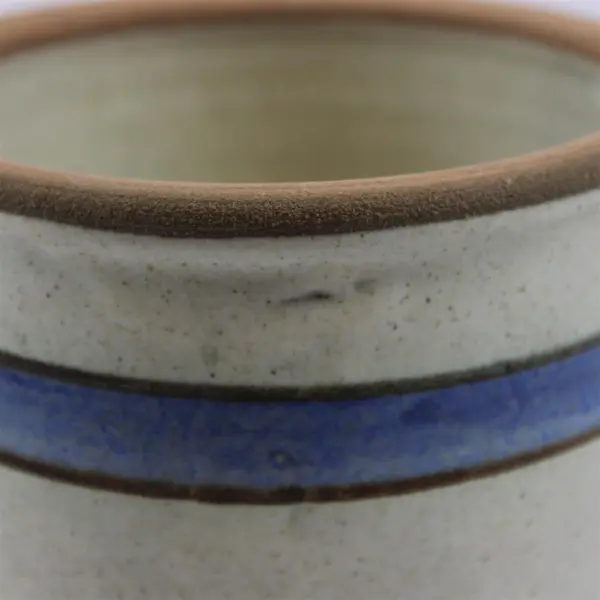 Handmade Cream/Blue/Brown Horizontal Striped Round Ceramic Planter Pot 4.5" Tall