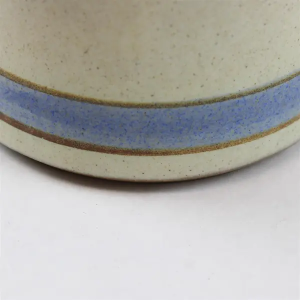 Handmade Cream/Blue/Brown Horizontal Striped Round Ceramic Planter Pot 4.5" Tall