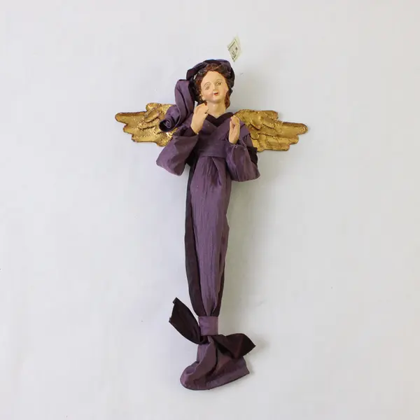 Resin Angel Ornament Purple Robe & Gold Wings 9in Figurine - New