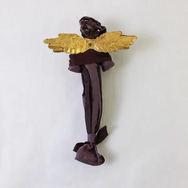 Resin Angel Ornament Purple Robe & Gold Wings 9in Figurine - New