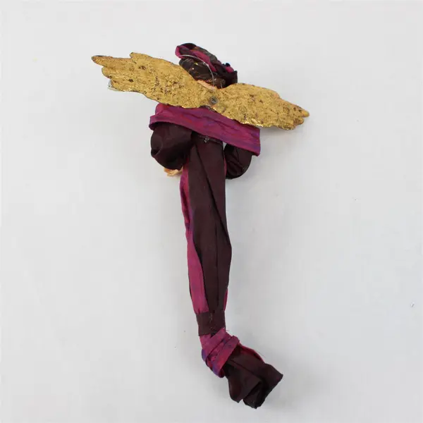 Resin Angel Figurine 9in Purple Robe Gold Wings Slight Wear