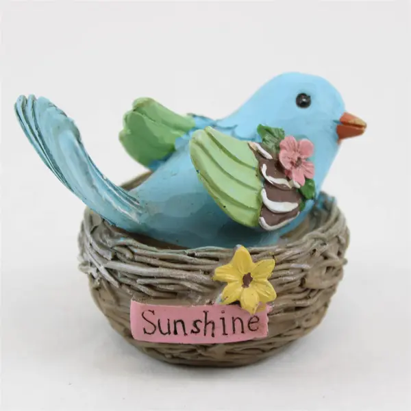 Unbranded Cute Blue Resin Bird In Nest W/ Flowers Figurine Home Decor 2.75" Tall