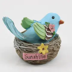 Unbranded Cute Blue Resin Bird In Nest W/ Flowers Figurine Home Decor 2.75" Tall