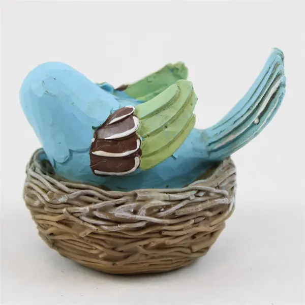 Unbranded Cute Blue Resin Bird In Nest W/ Flowers Figurine Home Decor 2.75" Tall