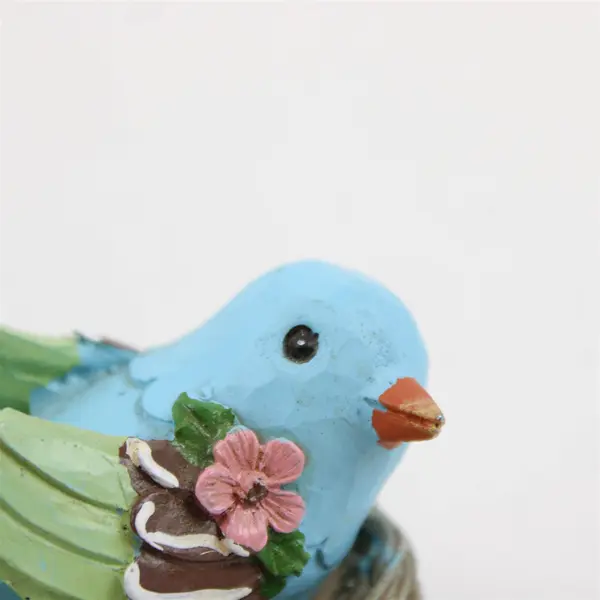 Unbranded Cute Blue Resin Bird In Nest W/ Flowers Figurine Home Decor 2.75" Tall