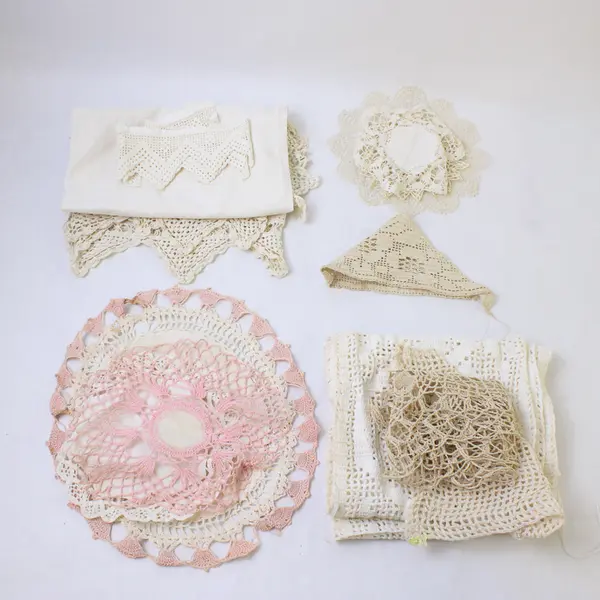 25 Pc Lot Off-White Lace and Crochet Scraps DIY Sewing Trims
