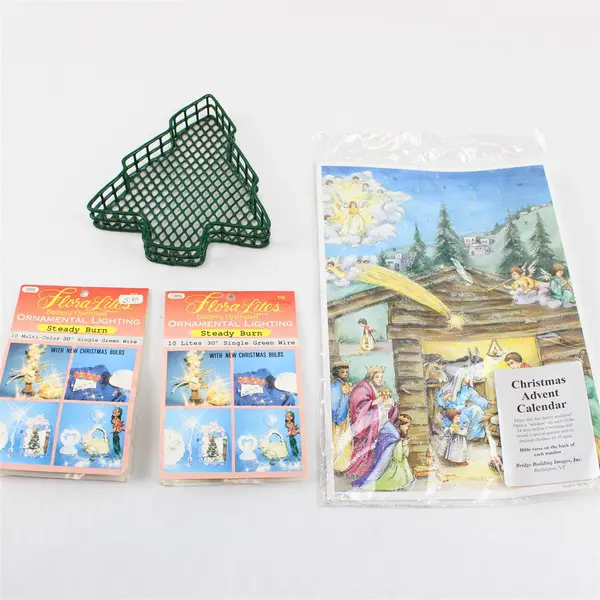 Lot of 4 Christmas Decorations Advent Calendar Basket Tree 2 Flora-Lites