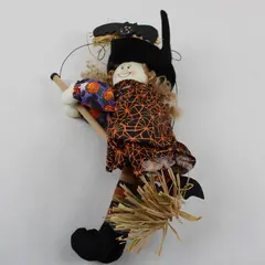 Vintage Hanging Decorative Cute Halloween Witch Riding Broom 14"