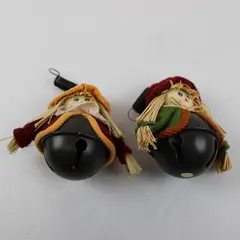 Set of 2 Vintage Decorative Thanksgiving Autumn Scarecrow Bells 4"