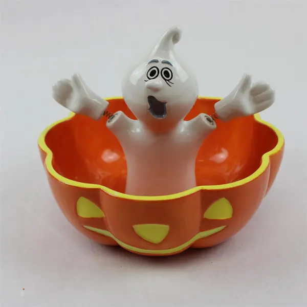 Dept 56 Halloween Ghost Jack O Lantern Ceramic Candy Dish Bowl Decor 7"