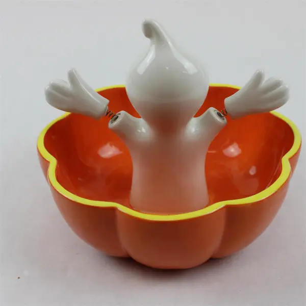 Dept 56 Halloween Ghost Jack O Lantern Ceramic Candy Dish Bowl Decor 7"