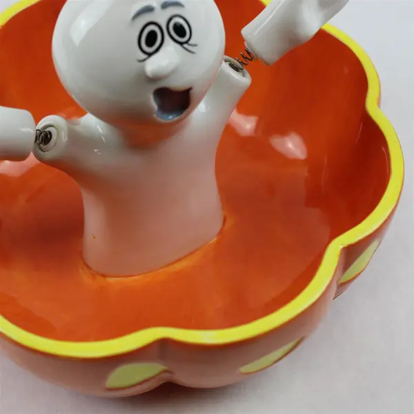 Dept 56 Halloween Ghost Jack O Lantern Ceramic Candy Dish Bowl Decor 7"