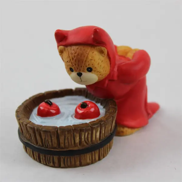 VTG 1997 Lucy & Me Devil Bear Bobbing for Apples Ceramic Halloween Figurine 2.5"