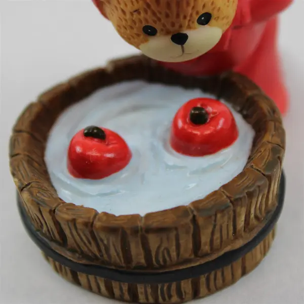 VTG 1997 Lucy & Me Devil Bear Bobbing for Apples Ceramic Halloween Figurine 2.5"