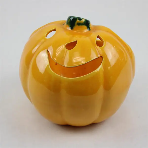 Ceramic Jack-O-Lantern Candle Holder 6" FLAWED