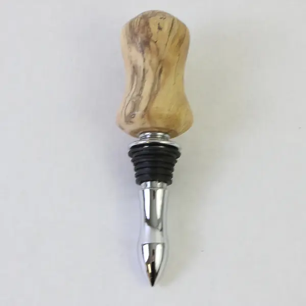 Handcrafted Spalted Maple Wood Wine Bottle Stopper Chrome & Rubber 5.5"