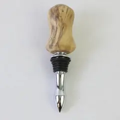 Handcrafted Spalted Maple Wood Wine Bottle Stopper Chrome & Rubber 5.5"