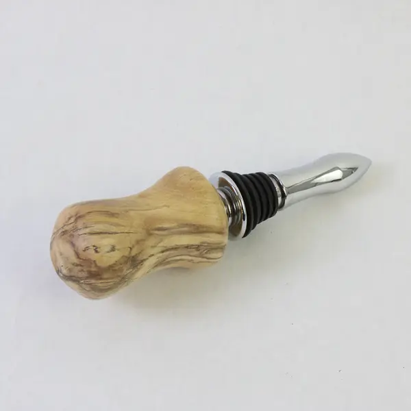 Handcrafted Spalted Maple Wood Wine Bottle Stopper Chrome & Rubber 5.5"